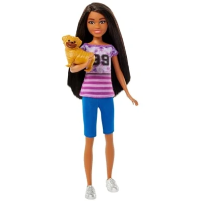 Image of Barbie Ligaya Doll with Pet Dog, From and Stacie to the Rescue Movie Toys, Dark Hair Doll, HRM06