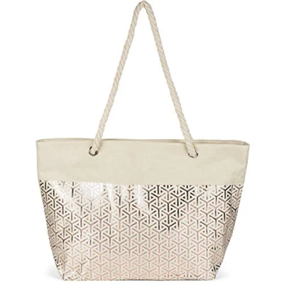 Image of styleBREAKER Ladies XXL Large beach bag with metallic infinity pattern and zipper, shoulder bag, shopper 02012347, Colour:Beige Rose Gold