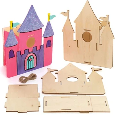 Image of Baker Ross AT996 Castle Wooden Birdhouse Kits Pack of 2, Bird Houses to Paint and Decorate for Kids Arts Crafts or Garden Projects