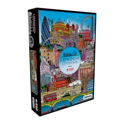 Image of Gibsons London Cityscape 500 Piece Jigsaw Puzzle Beautiful Colourful Artwork City Landmarks Sustainable for Adults Teens Premium 100% Recycled Board Great Gift Games