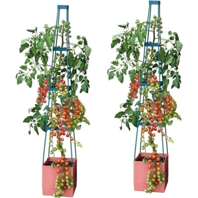 Image of Garden Grow Self Watering 4 Tier Tomato Tower Jumbo Fruit &amp; Vegetable Vine Plant, Support Grower, Decorative Multi Stage 1.5m Weatherproof Planter (2)