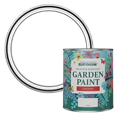 Image of Rust Oleum White Mould Resistant Garden Paint In Gloss Finish Cotton (White) 750ml Fence Paint, Shed