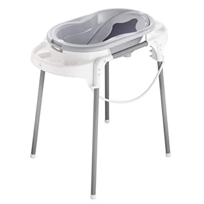 Image of Rotho Babydesign TOP Bath Station , With Baby Bath, Stand, Insert and Drain Hose, 0 12 months, Stone Grey, 21042 0286 01