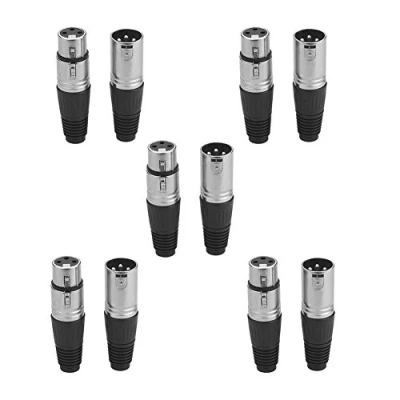 Image of Eightnoo 5 Male + Female 3 Pin XLR Solder Type Microphone Line Plug Connector Mic Audio Socket (Pack of 10)