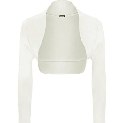 Image of WearAll Womens Plus Size Plain Long Sleeve Cropped Ladies Shrug Bolero Cardigan Top Cream 20 22