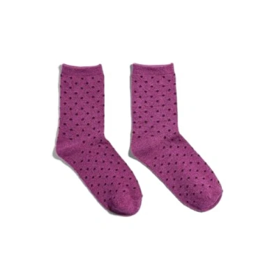 Image of PIECES Women&#039;s Pcsebby Glitter Long 1 Pack Pattern Noos Socks, Festival Fuchsia/Detail:Small DOTS in Tawny Port, One Size