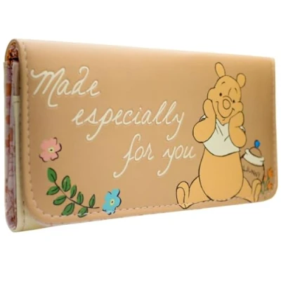 Image of Winnie The Pooh Flowers &amp; Honey Made for You Purse Tri Fold Coin Pocket Card Holder, Orange