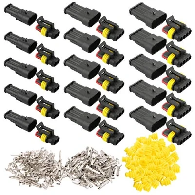 Image of QitinDasen 15 Set Waterproof Car Electrical Connectors, Sealed Connector Plug Socket Kit, for Truck Boat (2 Pin/3 Pin/4 Pin)