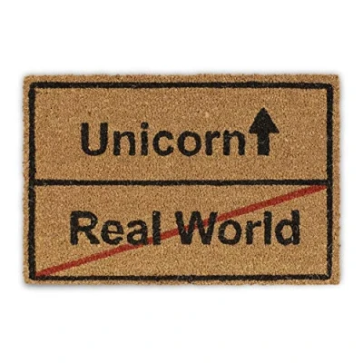 Image of Relaxdays Coir Unicorn/Real World Doormat, Funny Coconut Fibre Rug, Natural, 40x60 cm, Natural/Black