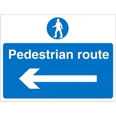 Image of Seco Pedestrian Route with Arrow Pointing Left Sign, 400mm x 300mm 4mm Fluted Board