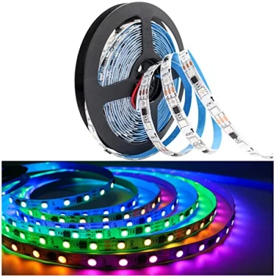 Image of Tesfish 12V WS2811 LED Strip Lights, RGB Pixel 5m 300 LEDs IP30 Flexible White PCB Full Colour Individually Addressable Intelligent Light for Advertising Decoration DIY Projects