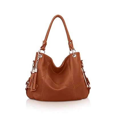 Image of NICOLE &amp; DORIS Women Handbag Large Capacity Shoulder Bags Soft Leather Hobo Bag Fashion Cross Body Top Handle with Tassel Brick Red