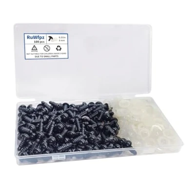 Image of RuWfpz Safety Eyes for Crochet Toys Amigurumi 8mm 100Pcs Doll Teddy Bear with Washers, Black Plastic Toy Making Plush Crocheting Crafting