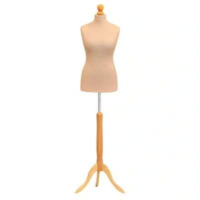 Image of Female Tailors Dummy Bust Size 8/10 Dressmakers Fashion Mannequin Students Cream With Lightwood Stand (Cream)