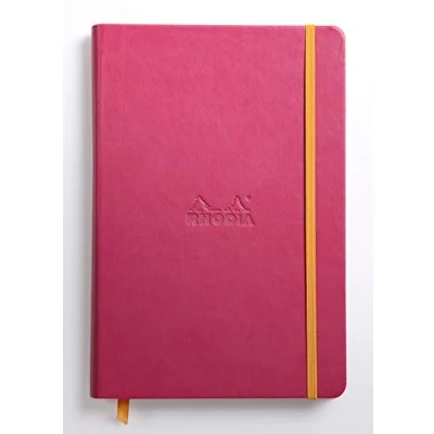 Image of RHODIA 118752C Raspberry Rigid Notebook A5 Lined 192 pages Ivory Clairefontaine Paper 90 g/m Bookmark, Elastic Closure Faux Leather Cover Rhodiarama Collection