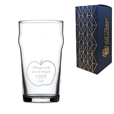Image of Novelty Gift Engraved Nonic Pint Cider Glass Always Look On The Bright Life