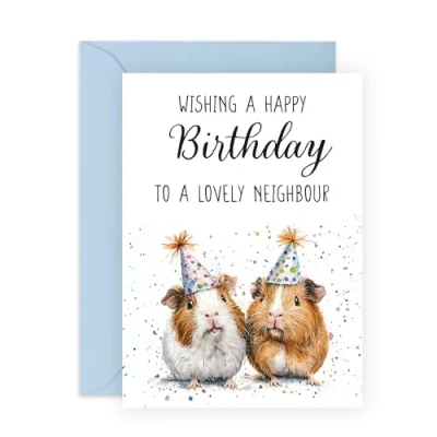Image of Cute Birthday Card &#039;Birthday Neighbour&#039; Gifts for Next Door Friends, Colleagues, Him, Her Warm Greetings Comes with Fun Stickers