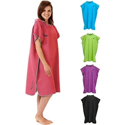 Image of Fit Flip Poncho Towel Microfibre Changing Robe Adult Towelling Swim and Surf Quick Dry Hooded for Men Women size L, Coral gray