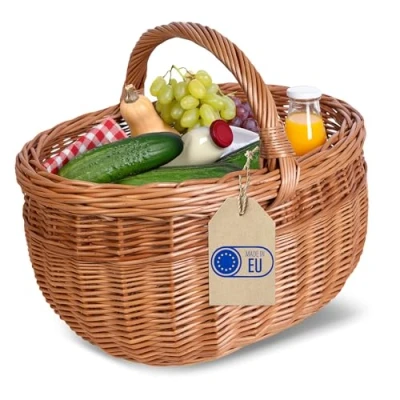 Image of Creative Home Wicker Shopping Basket 44 x 33 36 cm (+/ 2 cm) Large with Handle Handmade Durable Natural Brown Thick Willow Woven Easter, Picnic, Fruit, Gift