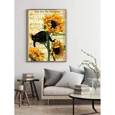 Image of TNND You Are My Sunshine Poster Funny Cat Black Sunflower Floral Lover Gift Cute Posternursery Home Decor Father&#039;s Day Birthday Metal Signs 12X16 inch