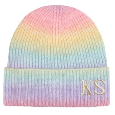 Image of TeddyT&#039;s Personalised Rainbow Pastel Knitted Rib Beanie Hat