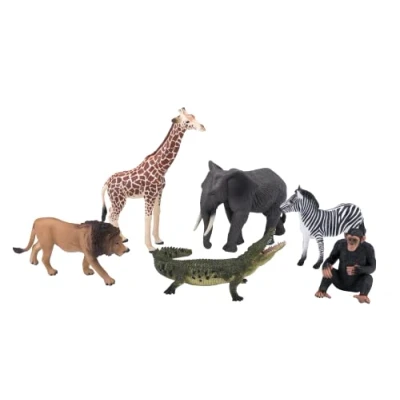 Image of MOJO Safari Playset with 6 Figures Giraffe, Zebra, Lion, Crocodile, Elephant, Chimpanzee Hand Painted Toy Figure Wildlife Collection True to Life &amp; Highly Detailed Designed in UK