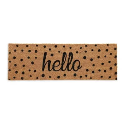 Image of Relaxdays Coconut Doormat, Anti Slip, Welcome Mat for Indoor &amp; Outdoor, Hello Print, 1.5 x 75 25 cm, Natural/Black, Coco