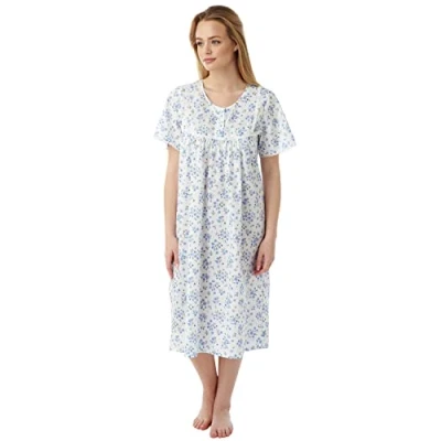 Image of Undercover Poly Cotton Short Sleeve Nightie MN11 BLUE SPRIG 8 10