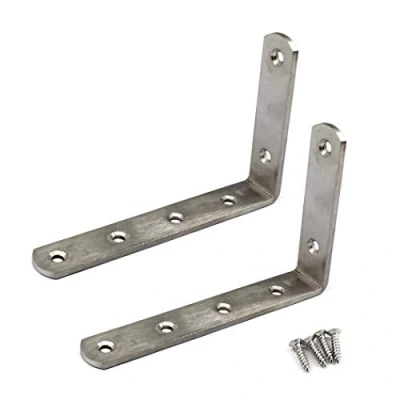 Image of (2 Pieces) 150x100x4mm Angle Connector Corner Brackets (Thickness 4mm) Stainless Steel L Shape Brace with Screws
