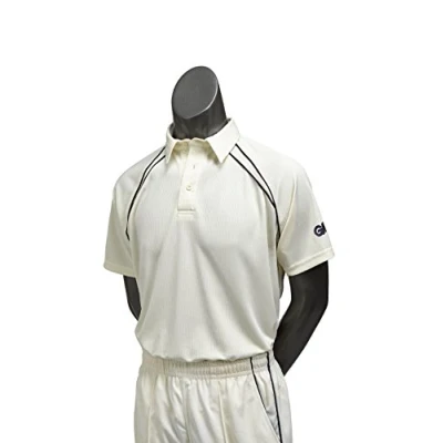Image of Gunn &amp; Moore Men&#039;s Teknik Club Short Sleeve Cricket Shirt Cream/Navy, Medium