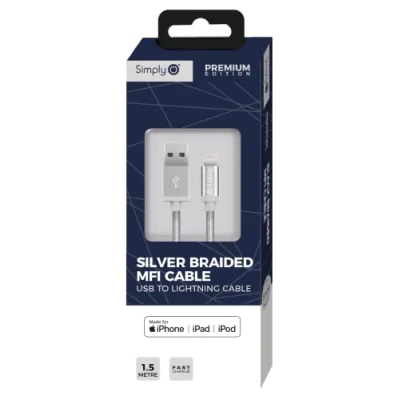 Image of 8x Simply MFI USB iPhone Braided Cable 1.5m Silver BLAC04