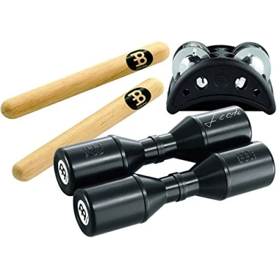Image of Meinl Percussion Perc Pack Set Featuring Luis Conte Live Shaker, foot tambourine, and 1 pair of claves Black, Natural (PP 1)
