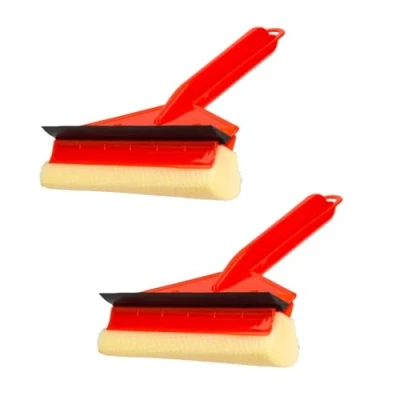Image of HOMESHOPA 2pk 2 In 1Double Sided Window Cleaning Squeegee with Rubber Blade &amp; Foam Sponge, Compact Glass Wiper, Multipurpose Tool, Scrubber for Car, Home, Glass, Shower Doors