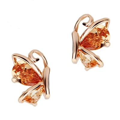 Image of Crystalline Azuria Women Girls 18ct Gold Plated Orange Zirconia Crystals Butterflies Stud Earrings