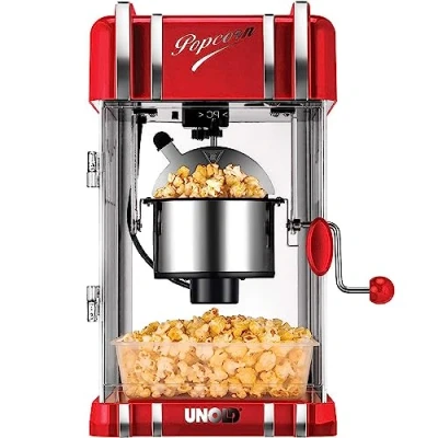 Image of Unold Retro Popcorn Maker Machine 48535 Vintage Fifties American Diner Styling 300W Electric Kettle Internal Lighting Popper for Kernels