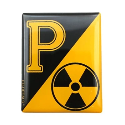 Image of front badge Overlay 3D Decal domed for the (horncasting) of your vespa, RadioActive Collection with yellow P on black by MioVespa