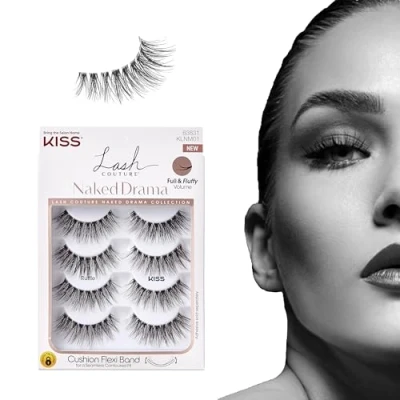 Image of KISS Lash Couture Naked Drama Collection Multipack, Full &amp; Fluffy Volume 3D Faux Mink False Eyelashes, Cushion Flexi Band Split Tip Technology, Reusable, Contact Lens Friendly, Style Ruffle, 4 Pairs