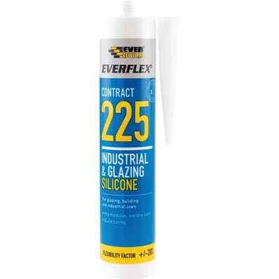 Image of Everbuild Everflex 225 Contract Industrial &amp; Glazing Silicone and Sealant Adheres to Most Common Building Materials Transparent 295ml
