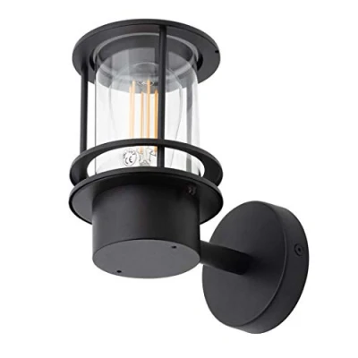 Image of LITECRAFT Narvas Wall Light Outdoor Miners Style IP44 Garden Lantern 2 Colours (Black)