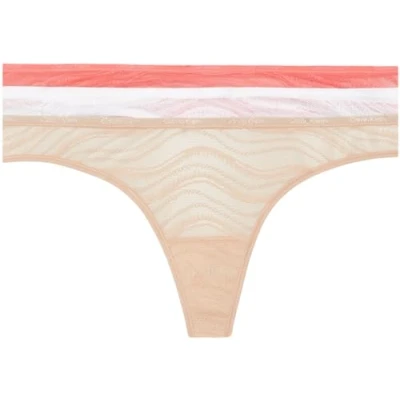 Image of Calvin Klein Women&#039;s 3 Pack Thong (Low rise) 000qd5216e Thongs, Multicolour (Calypso Coral/Cedar/White), L
