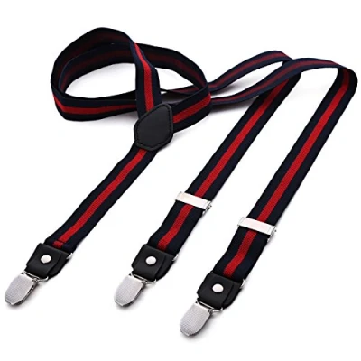 Image of DonDon Men&#039;s Fashion Braces Suspenders 2,5 cm 1,0&quot; Wide with 3 Clips in Y Form Elasticated and Adjustable Length Red