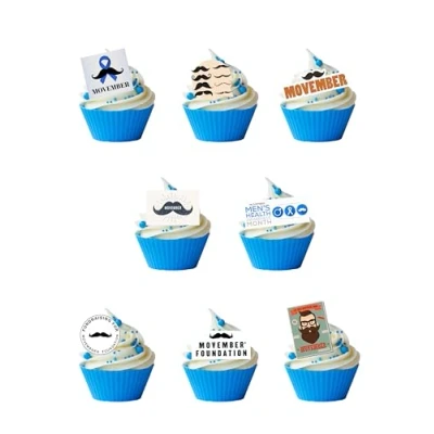 Image of 30 Stand Up MOVEMBER Charity Themed Edible Wafer Paper Cake Toppers Decorations