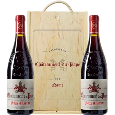 Image of Personalised Chateauneuf Du Pape Red wine Gift Set 15% ABV (2 x 75cl) Gifts, Gifts for Women, Offers, Red, Men, offers