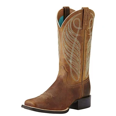 Image of ARIAT Women&#039;s Round Up Wide Square Toe Western Boot, Powder Brown, 6.5 UK