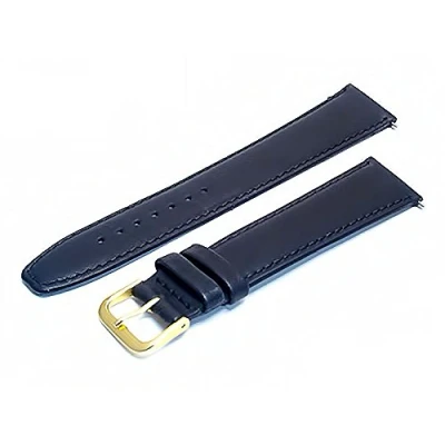 Image of Soft Genuine Leather XL Extra Long Watch Strap Band 20mm Black with Gilt (Gold Colour) Buckle