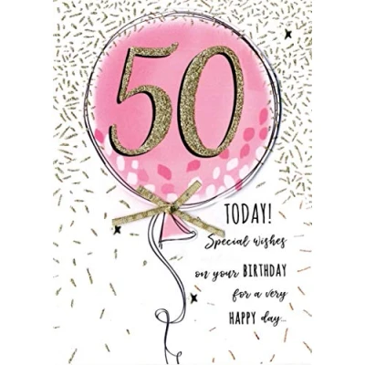 Image of Just To Say Female 50th Pink Balloon Birthday Greeting Card Second Nature Cards JT171