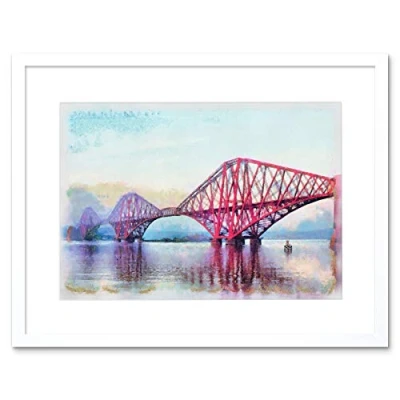 Image of Wee Blue Coo Painting Landmark Forth Bridge Edinburgh Scotland Framed Wall Art Print