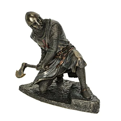 Image of Veronese Design 7&quot; Templar Kneeling Battle Axe Stance Cold Cast Resin Antique Bronze Finish Sculpture