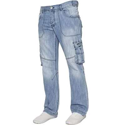 Image of Enzo Mens Cargo Combat Jeans Trousers Casual Work Denim Pants All Waist Sizes LSW 30 Short Light Blue