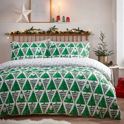 Image of furn. Hide and Seek Santa Single Duvet Cover Set, Cotton, Polyester, Green